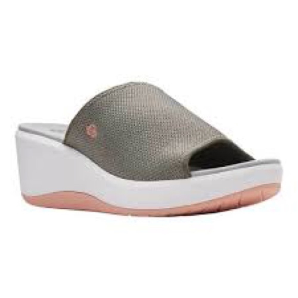 Cloudsteppers by Clarks Olive Green Slide Wedge Sandals Sz 9.5W